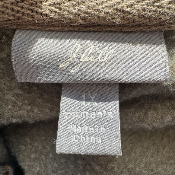 J Jill Jacket 1X XL Army Green Canvas Jacket 2n1 Inner Liner Hoodie Vest Pockets - Picture 6 of 16